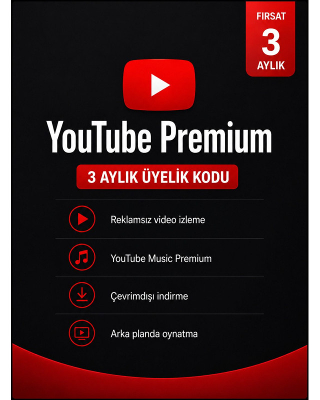 YouTube Premium 3 Aylık Üyelik Kodu YouTube Premium 3 Aylık Üyelik Kodu