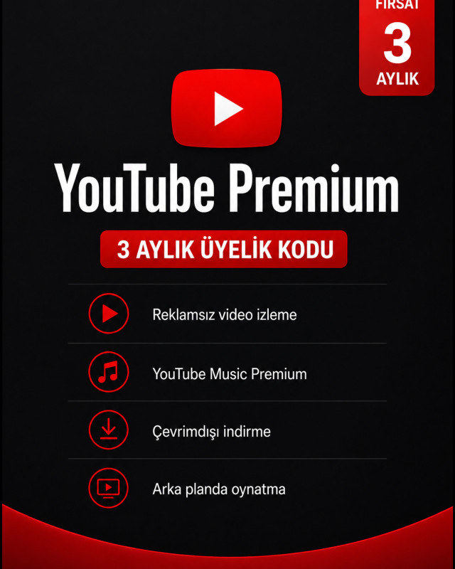 YouTube Premium 3 Aylık Üyelik Kodu YouTube Premium 3 Aylık Üyelik Kodu